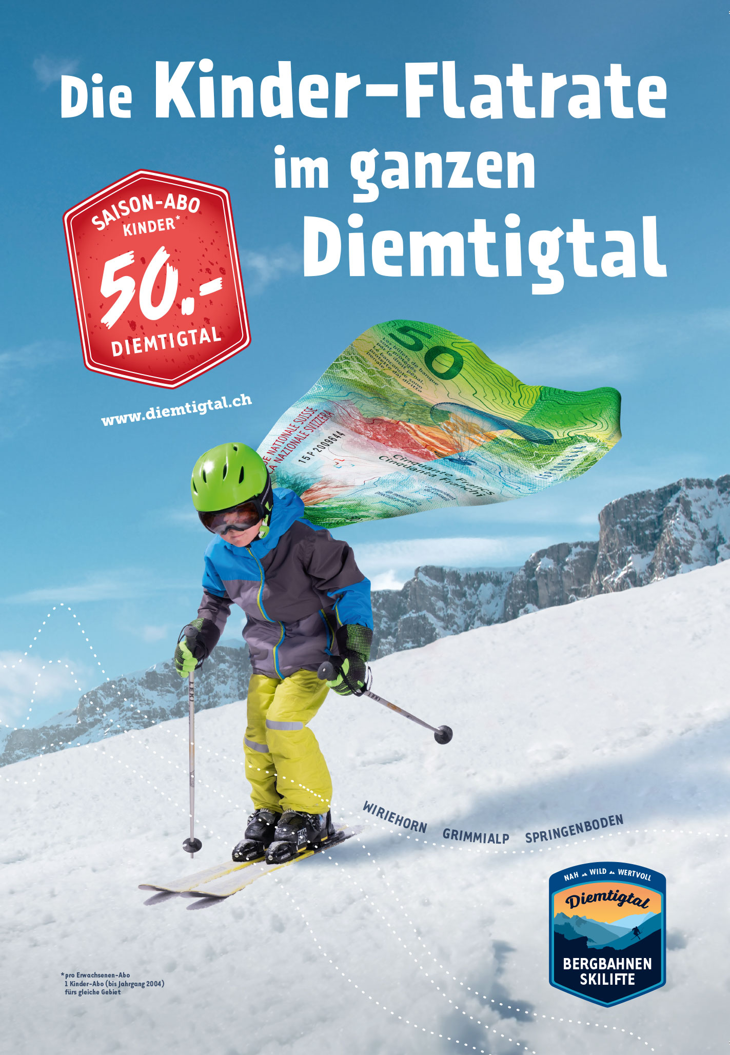 Plakatkampagne  für das kombinierte Angebot der Diemtigtaler Skigebiete.